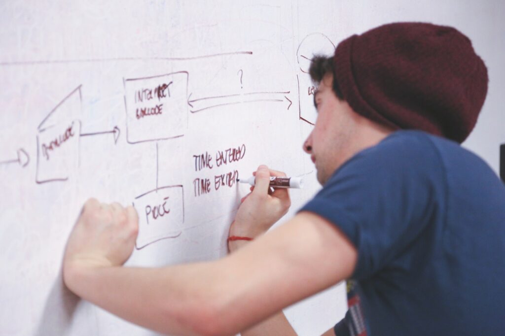 man writing whiteboard